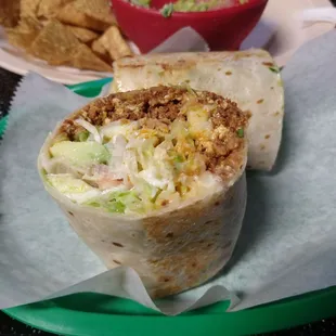 Breakfast burrito with chorizo