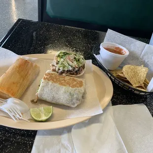 Steak Burrito and Pork Tamale