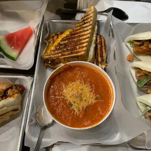 Tomato bisque and grilled cheese