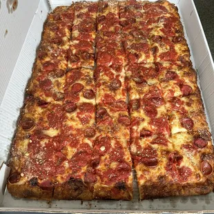 Party tray of pizza (3 total)- sooo damn delicious!! Food for the end of the school year block party for all the neighborhood kids!