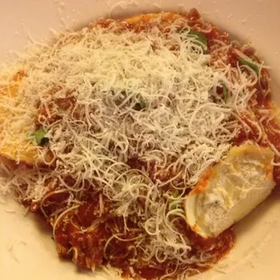 Baked Ravioli with meat sauce. Excellent!