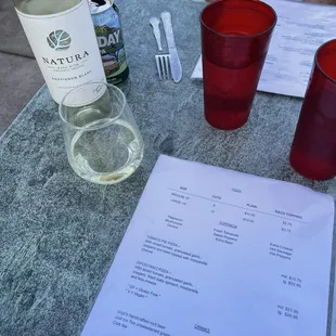 Menu and BYOB wine