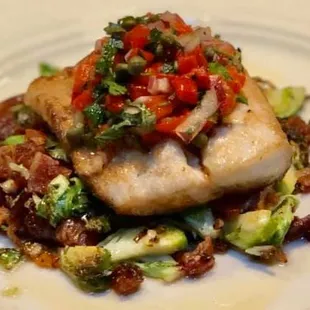 Mahi Mahi with Brussels Sprout-Pancetta Hash