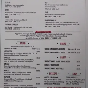 Menu as of July 2021