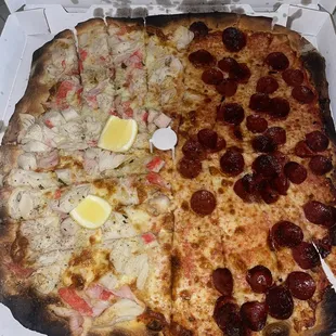 Half crab half classic pizza