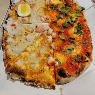 Half crab, half fresh mozzarella pizza