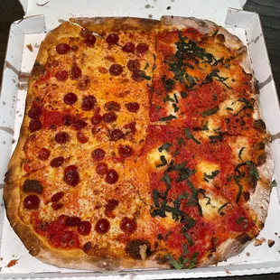 Half pepperoni and margherita