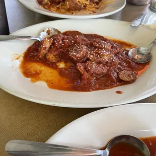 Spaghetti and meatballs, Italian sausage