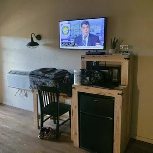 Mini fridge,microwave,coffee maker area