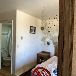 Dirty mirror- some of it was stained but a lot of it could have been cleaned