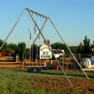 A playground, tether-ball, horseshoes and a ping pong table add to the entertainment available.
