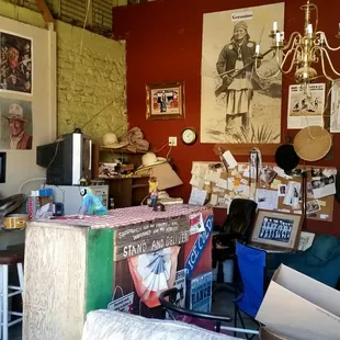 a cluttered room with various items