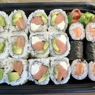 Salmon avocado, Philadelphia roll &amp; salmon rolls. All delicious!