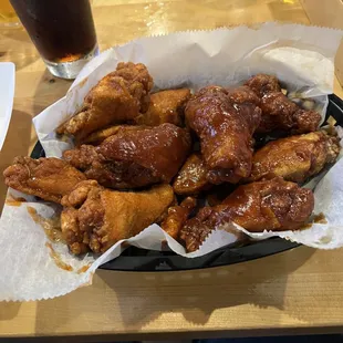 12 bone in wings (6 buffalo, 6 honey BBQ)