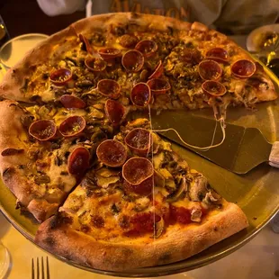 Pepperoni and mushroom pizza