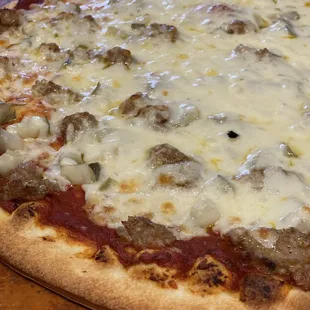 a closeup of a pizza