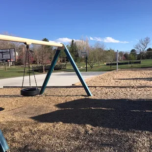 Basket ball, volleyball court, soccer practice area in the background