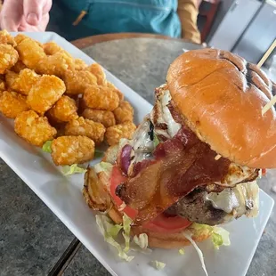 Tjs Famous Burger with everything on it