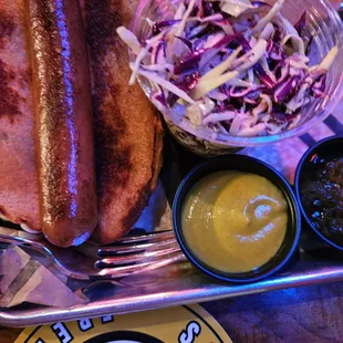 Nathan's hot dog with side of slaw