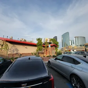 a parking lot with cars