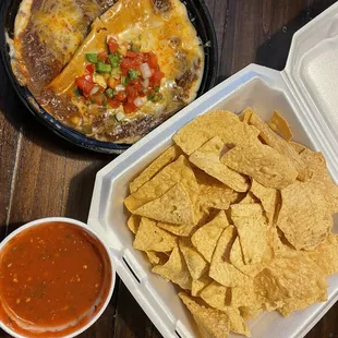 Tommy bowl with a beef tamale and Chips and Salsa