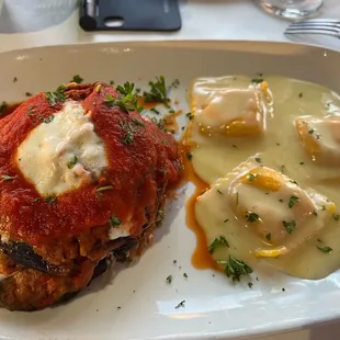 Eggplant Eggplant Zucchini and Spinach Torte with butternut ravioli