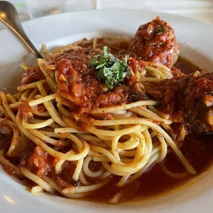 Spaghetti and meatballs and it was fine!  Tasty and filling.