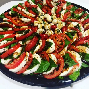 a plate of tomatoes and mozzarella