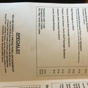 a menu for a restaurant