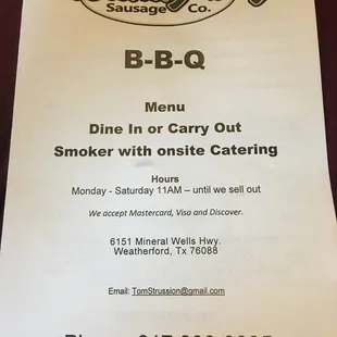 a menu for a bbq