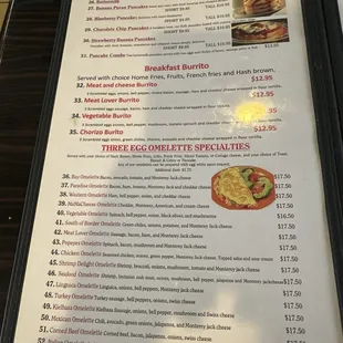 Breakfast menu