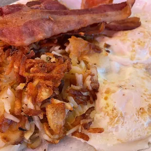 Hash brown, eggs, bacon (part of the big breakfast)