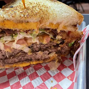 This is the double cheese double burger  It was so big that he had to take the other half home. I've never seen my bf not be able to finish