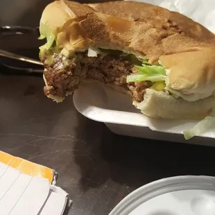 Got the jumbo chesseburger this does not look jumbo to me and the fries are not done but the service was good.