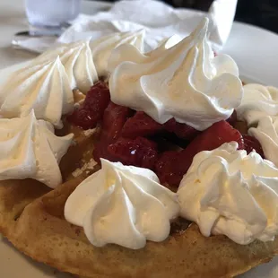 Strawberry waffle with whipped cream
