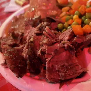 a plate of meat and vegetables