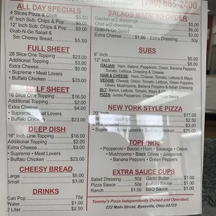 Updated lunch menu 02-20-2020