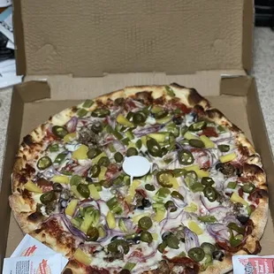 #12 - Tommy&apos;s Special Pizza 14&quot; with added jalapeños and pineapple for the haters.