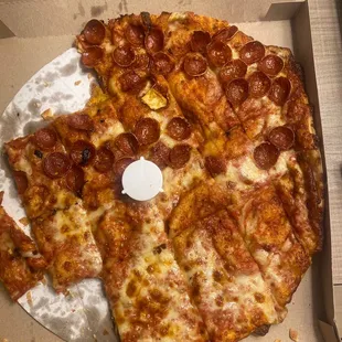 a pepperoni pizza in a box