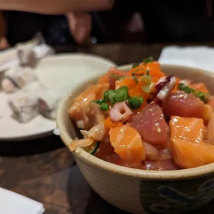 Poke bowl. Great balance of fish and rice. It comes seasoned with some heat.