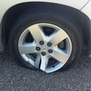 Tire all busted up! Thanks for the help.