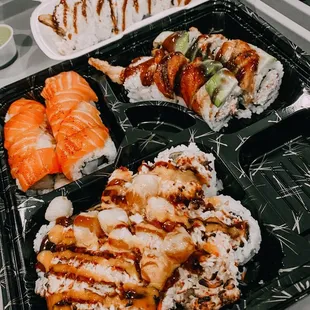 baked scallop roll, red bull roll, salmon scallop roll