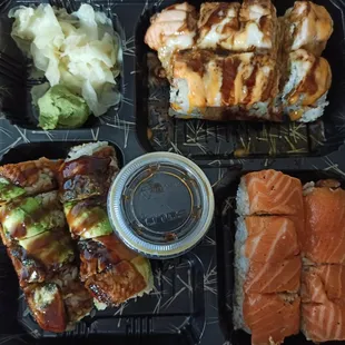 Alaskan roll, eel special roll and double salmon roll!