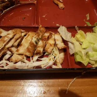 Pictured- my not-teriyaki chicken and bone-dry salad