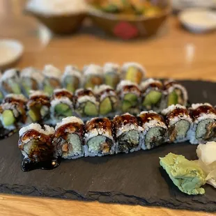 Lunch special: Alaskan, eel avocado and salmon skin rolls