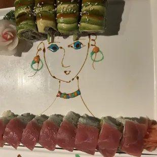 Salmon avocado roll, and spicy salmon