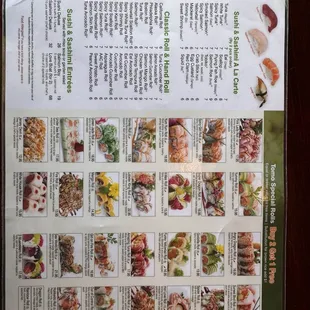 menu, sushi and sashimi