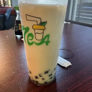 Milk with flavorless ball shaped gelatin