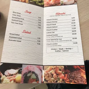 menu, sushi and sashimi