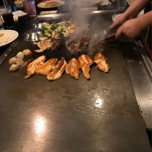the grill being prepared